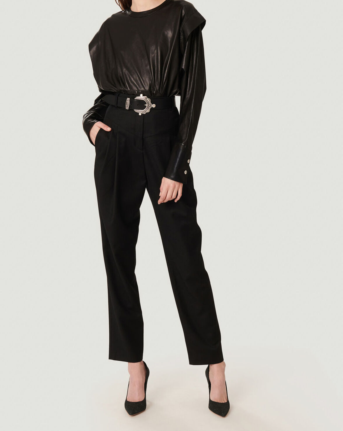 AYASIN PLEATED ANKLE TROUSER PANTS image number null